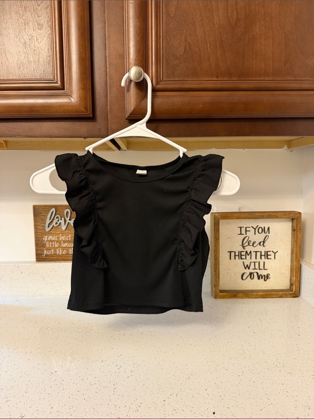 SHEIN Black Ruffle Sleeve Tee for Girls